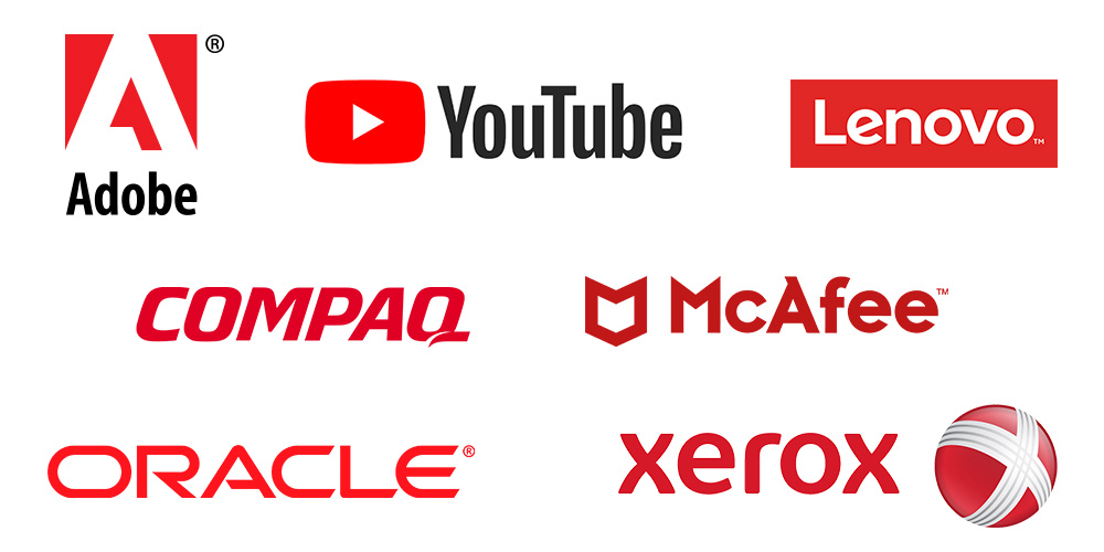 Tech industry logos that use red