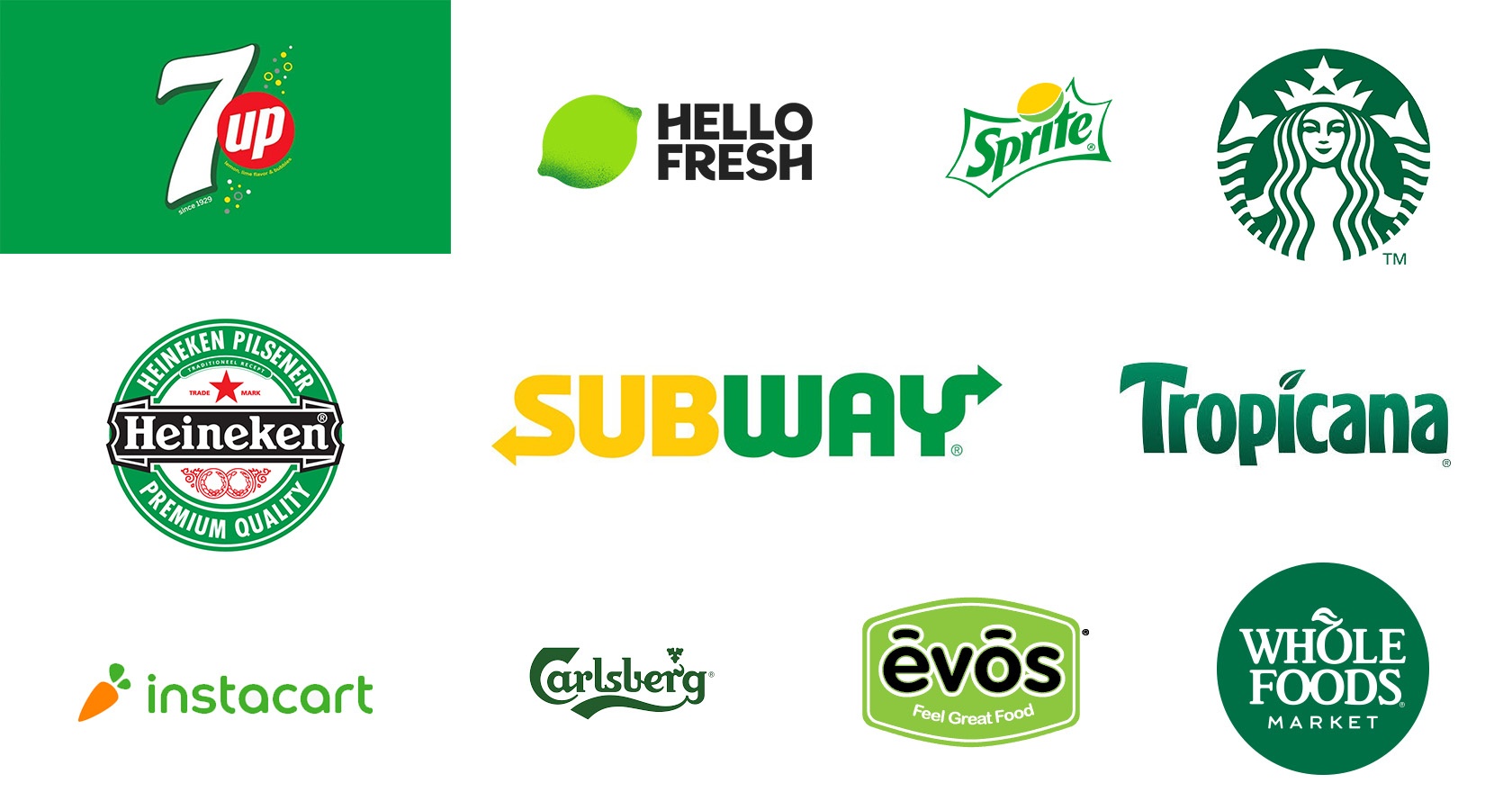 Food and beverage brands that use green in their logos